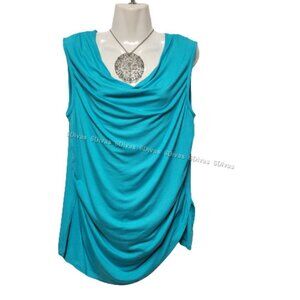 Womens Blue Sleeveless Top Blouse, Stretchy Blouse Top Cowl Neck - Size L - NEW